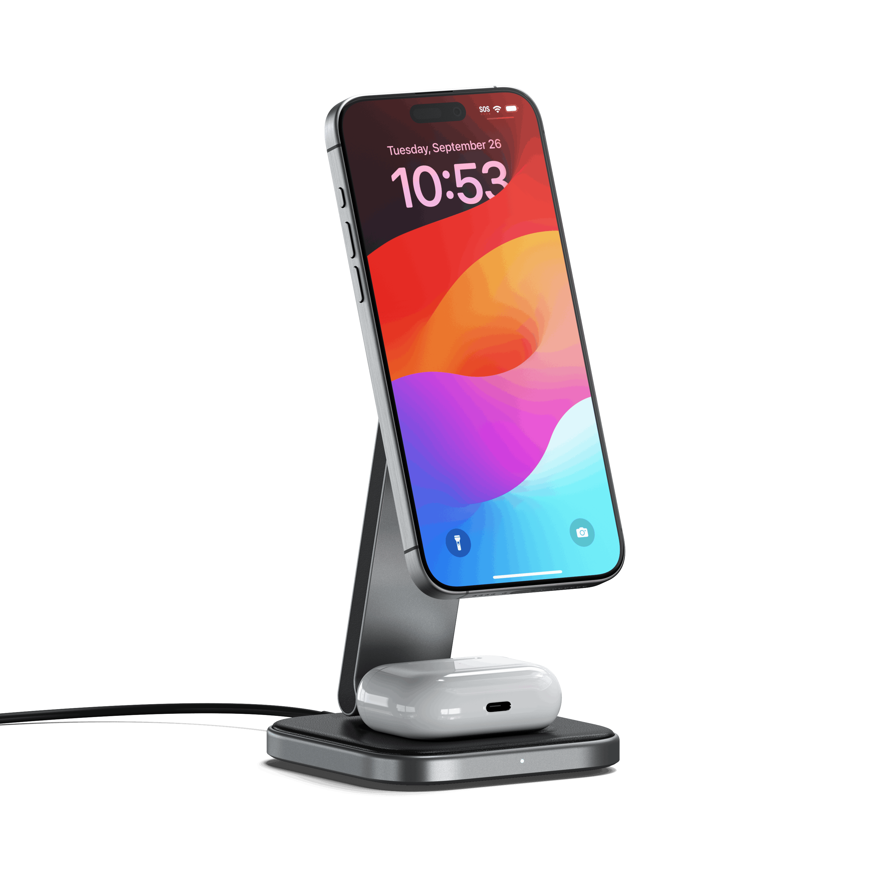 VERTICAL WIRELESS CHARGER(置き型充電器) RECCI 2-in-1 Foldable Qi2 Wireless Charger for iPhone – Satechi