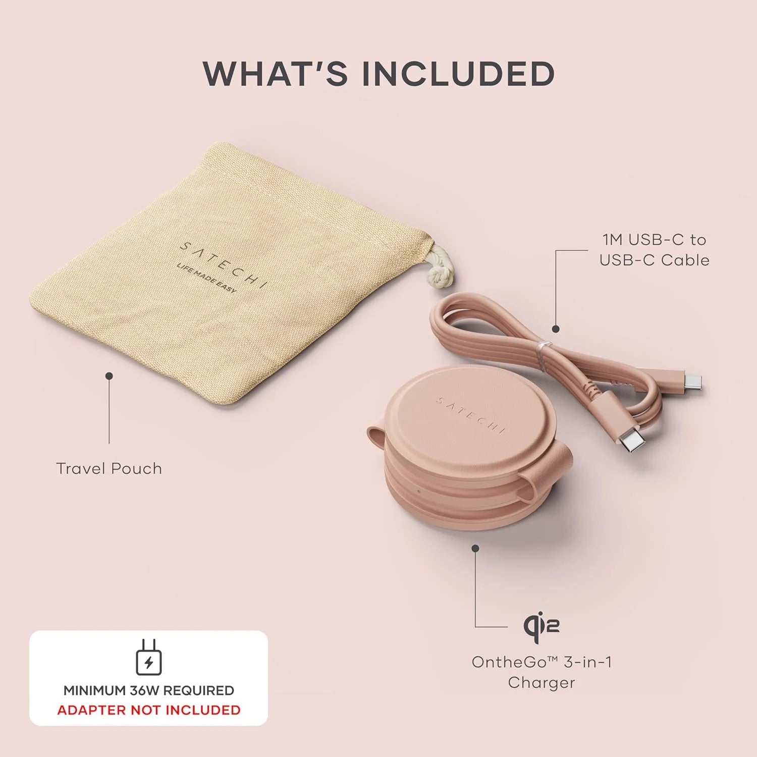 OntheGo™ 3-in-1 Charger Satechi Desert Rose