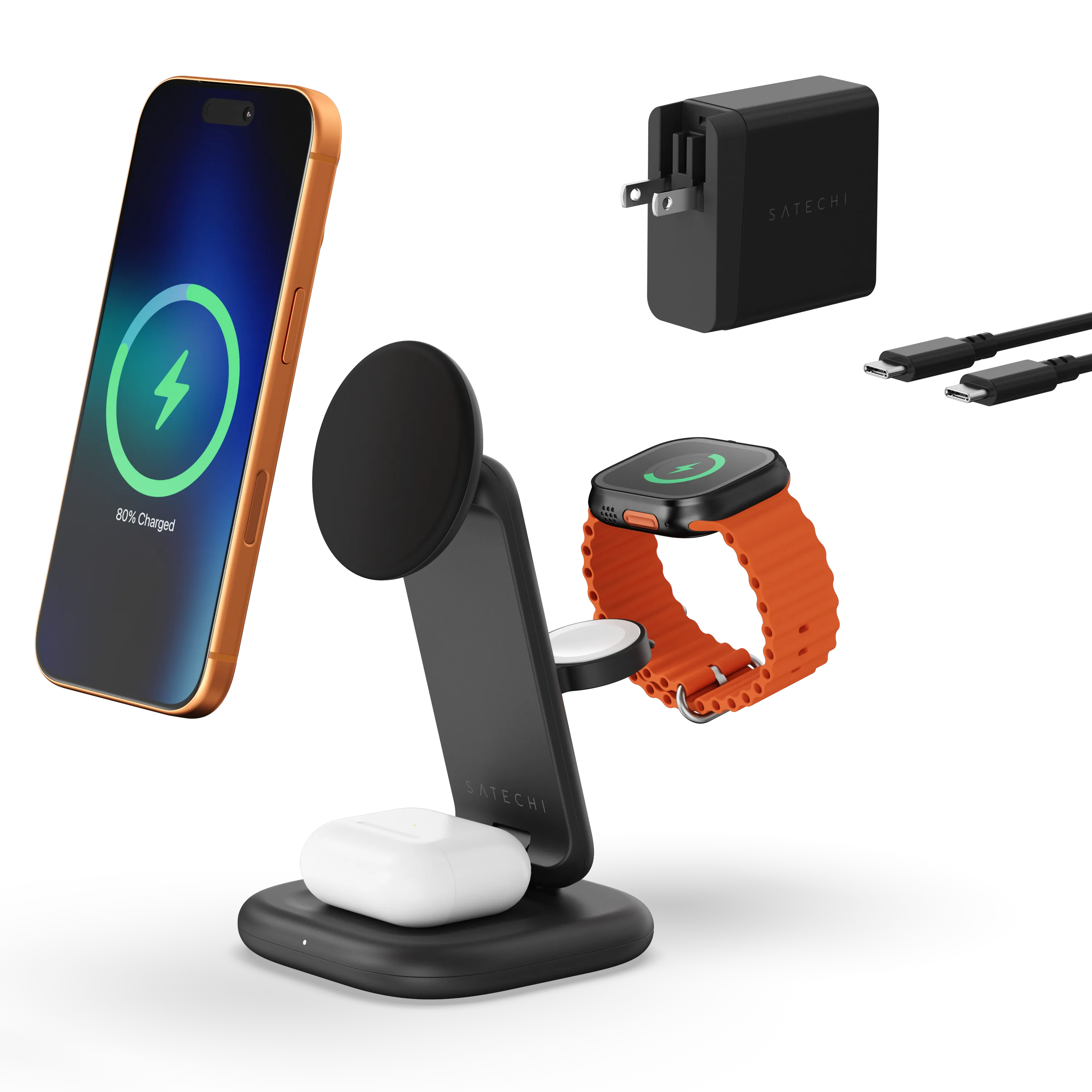 3-in-1 Foldable Wireless Charging Stand with Qi2 25W |Charger -Satechi