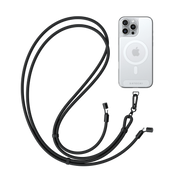 Satechi OntheGo USB-C Lanyard Cable in Black attached to an iPhone in a clear case