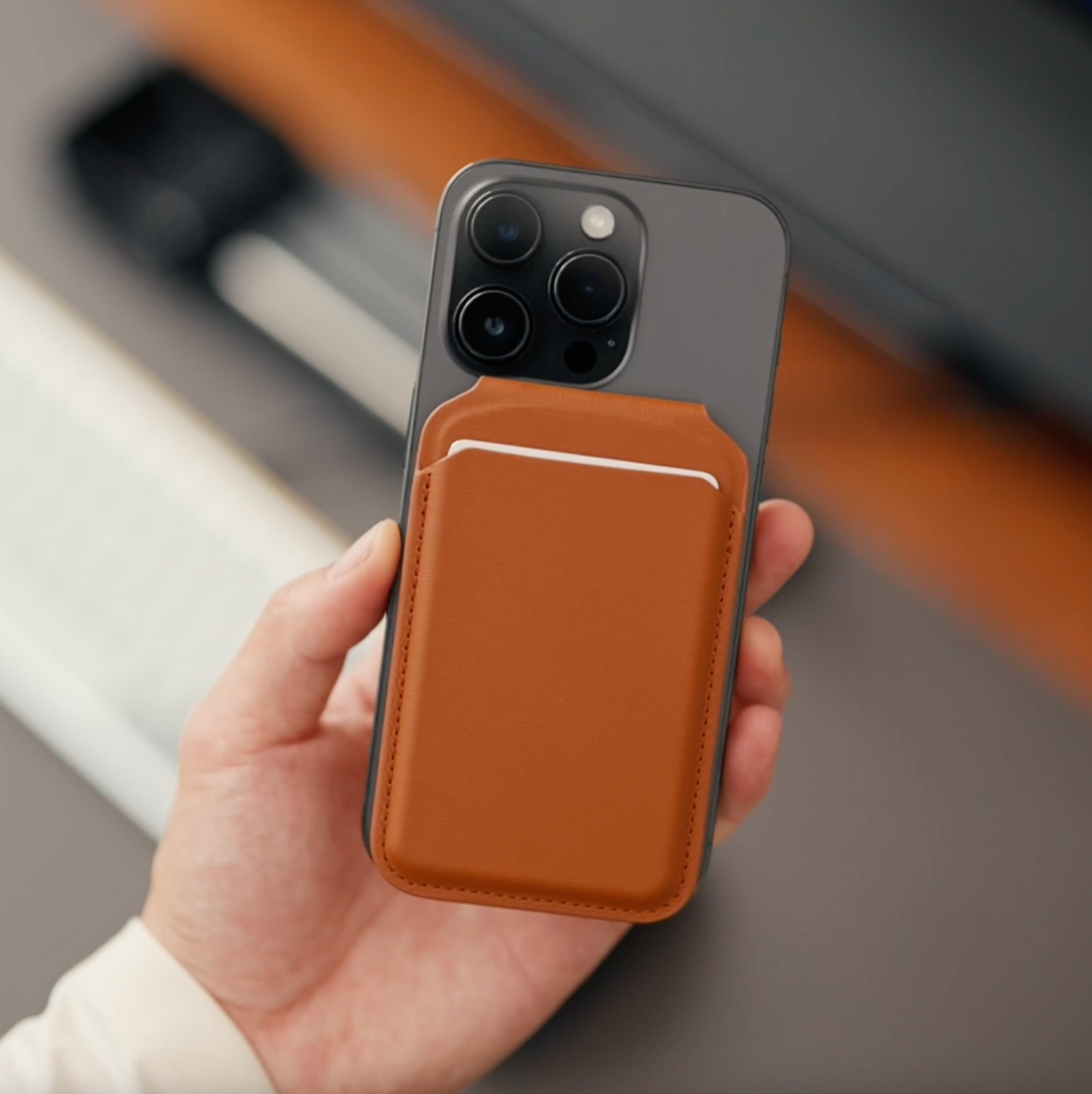 Vegan-Leather Magnetic Wallet Stand Satechi Orange 