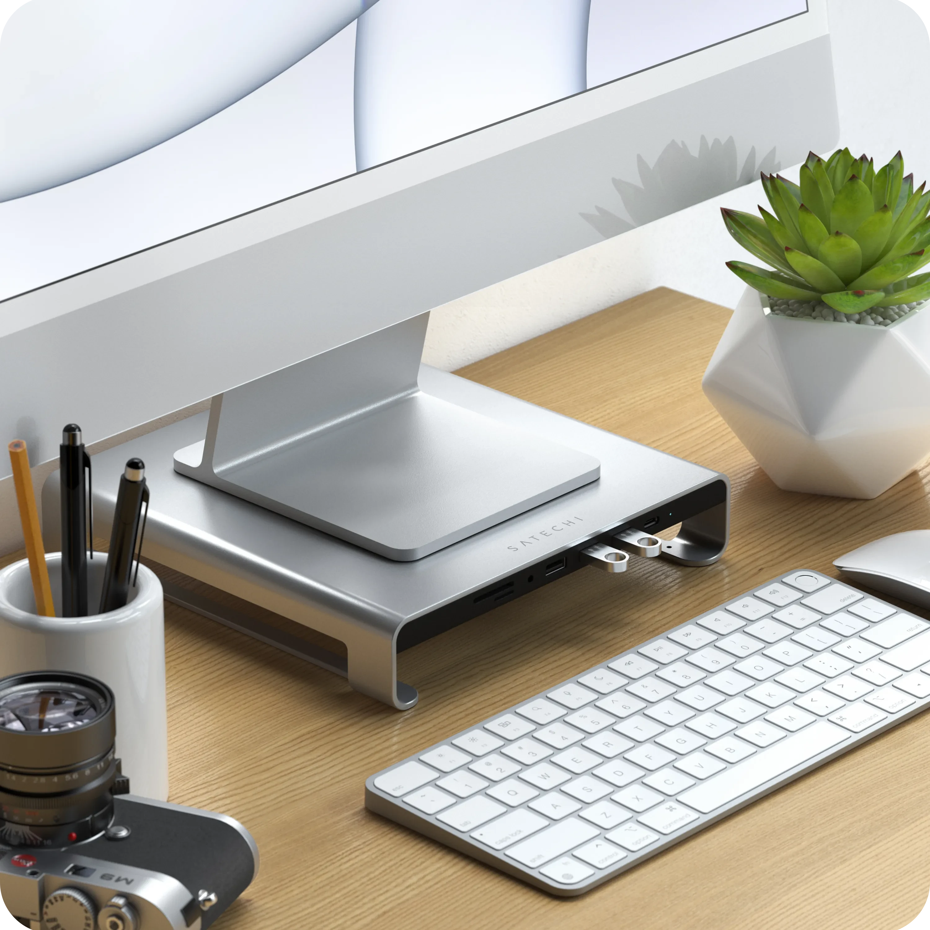 Type-C Aluminum Monitor Stand Hub for iMac USB-C Satechi Silver