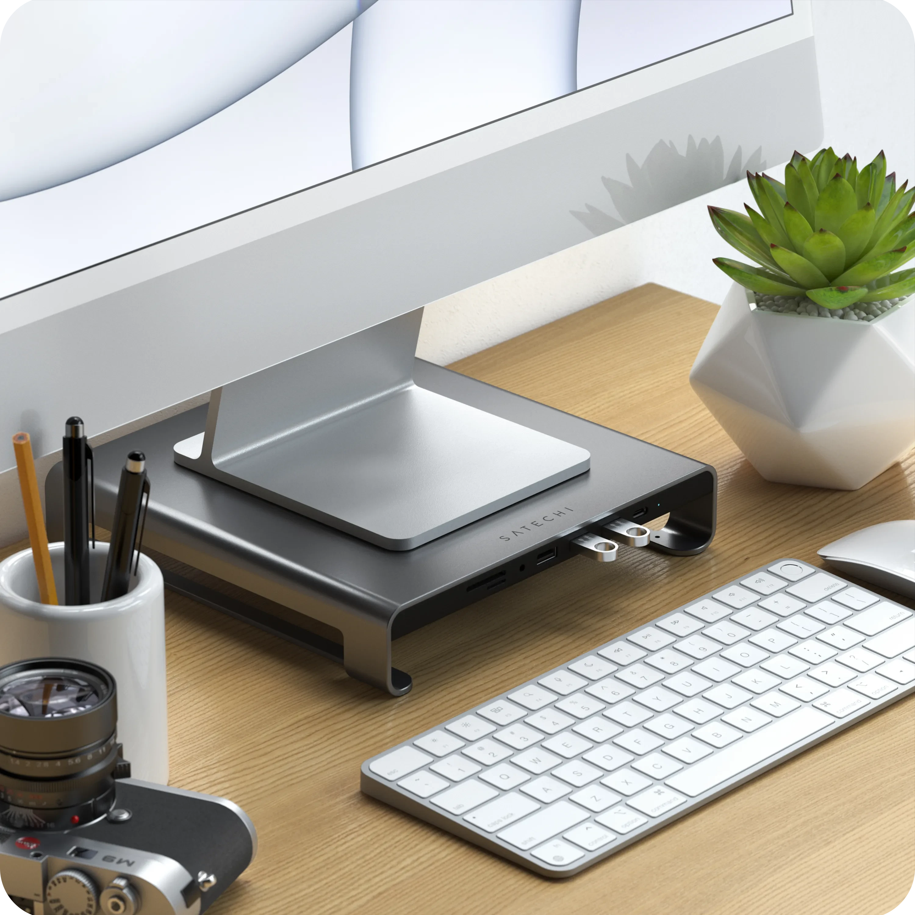 Type-C Aluminum Monitor Stand Hub for iMac USB-C Satechi Space Gray
