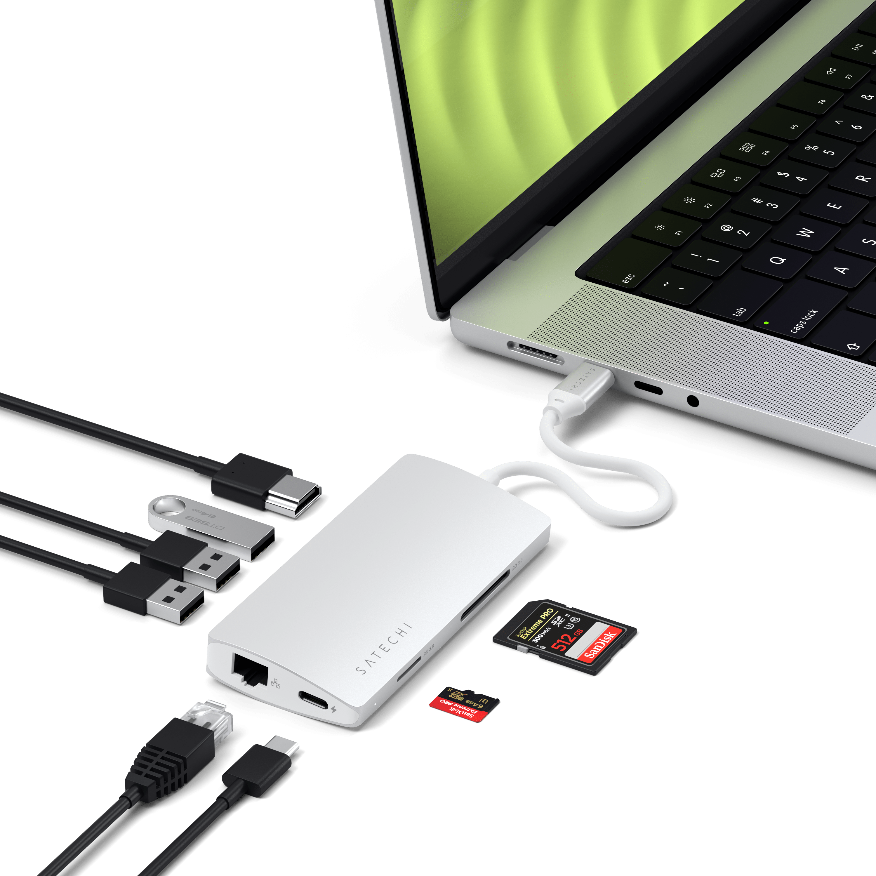 Type-C Multi-Port Adapter 4K with Ethernet V2 Adapters Satechi Silver