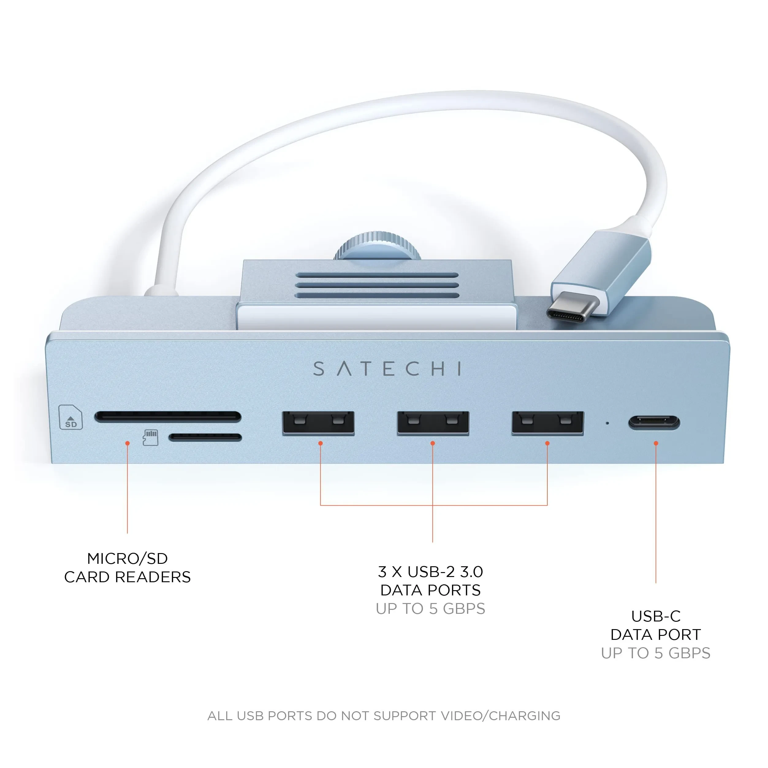 USB-C Clamp Hub for 24-inch iMac Hubs Satechi Blue