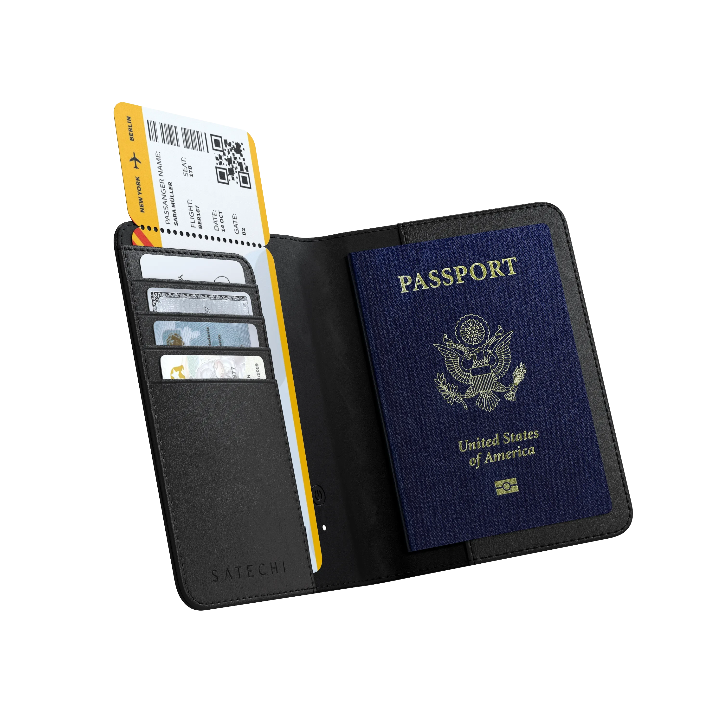 Vegan-Leather FindAll Passport Cover サンド Satechi Passport Holder for Travel with Find My, Passport Cover
