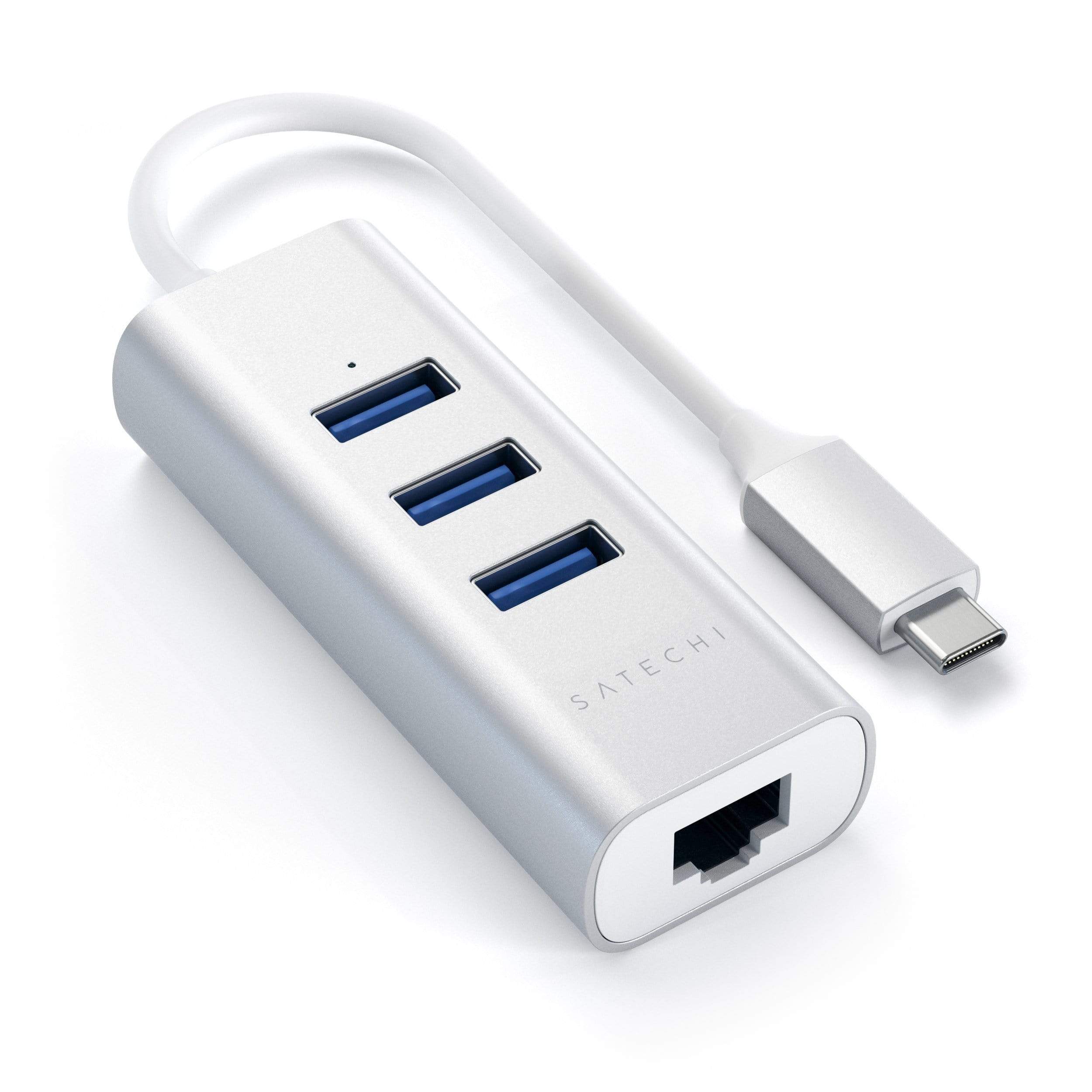 Type-C 2-in-1 USB 3.0 Aluminum 3 Port Hub and Ethernet Port USB-C Satechi Silver