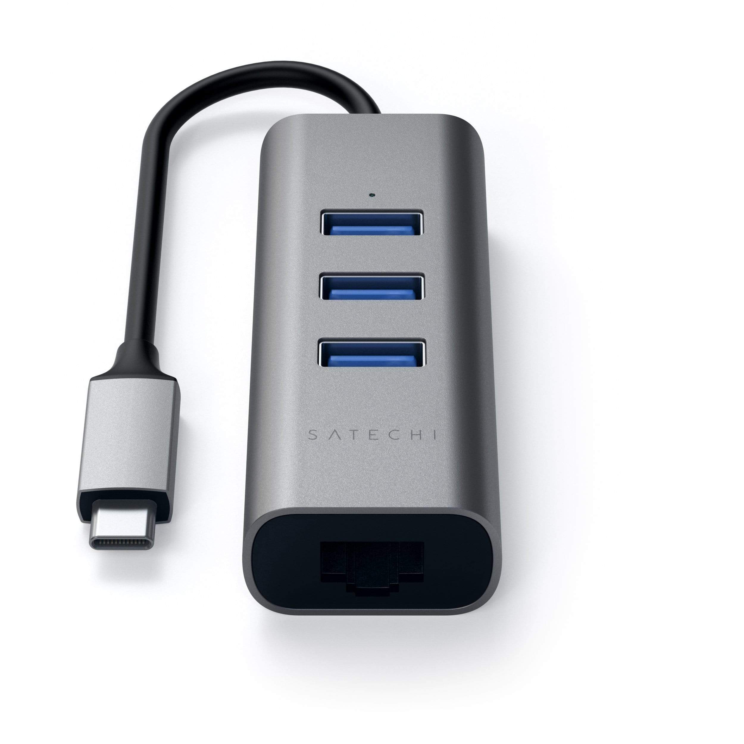 Type-C 2-in-1 USB 3.0 Aluminum 3 Port Hub and Ethernet Port USB-C Satechi Space Gray