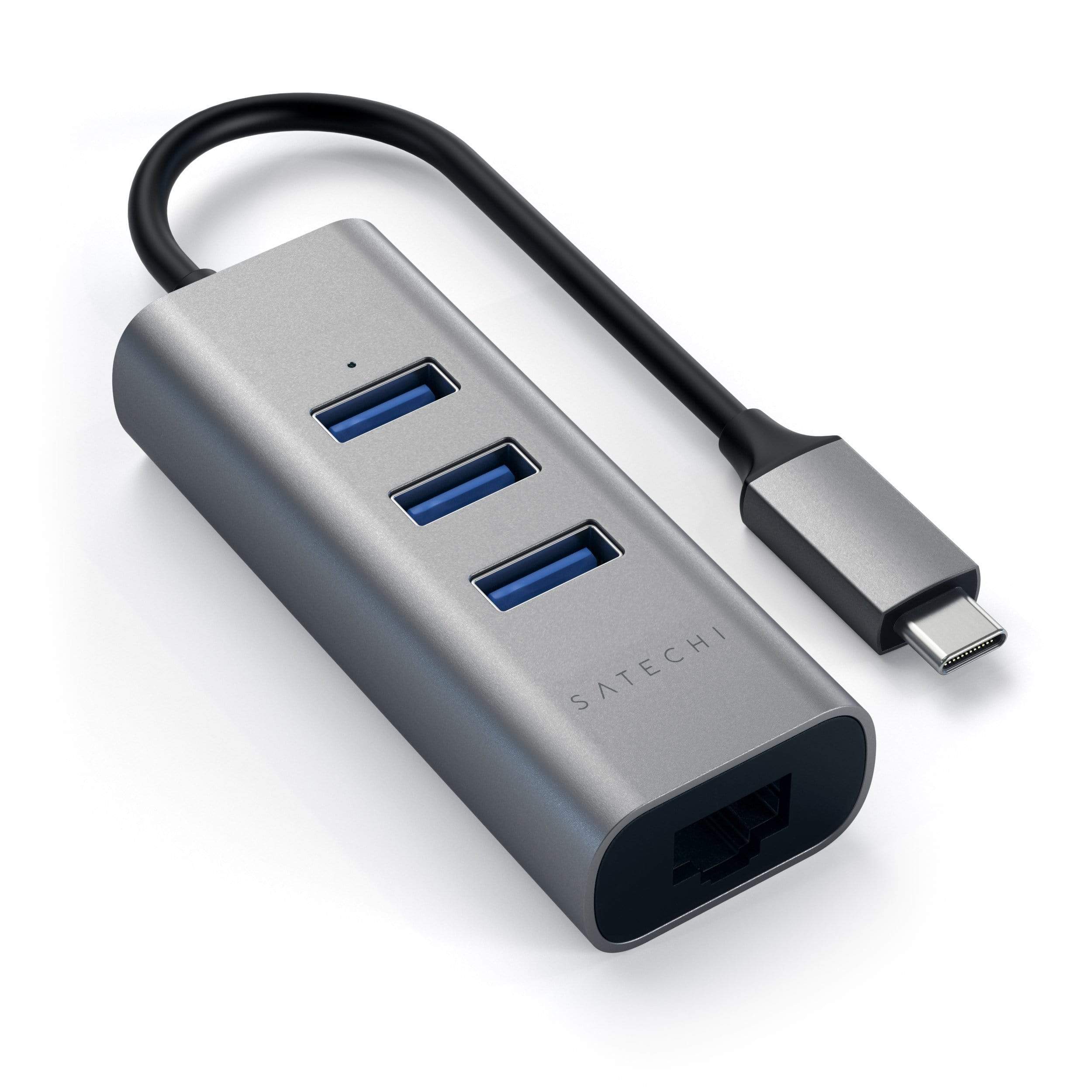 Type-C 2-in-1 USB 3.0 Aluminum 3 Port Hub and Ethernet Port USB-C Satechi Space Gray