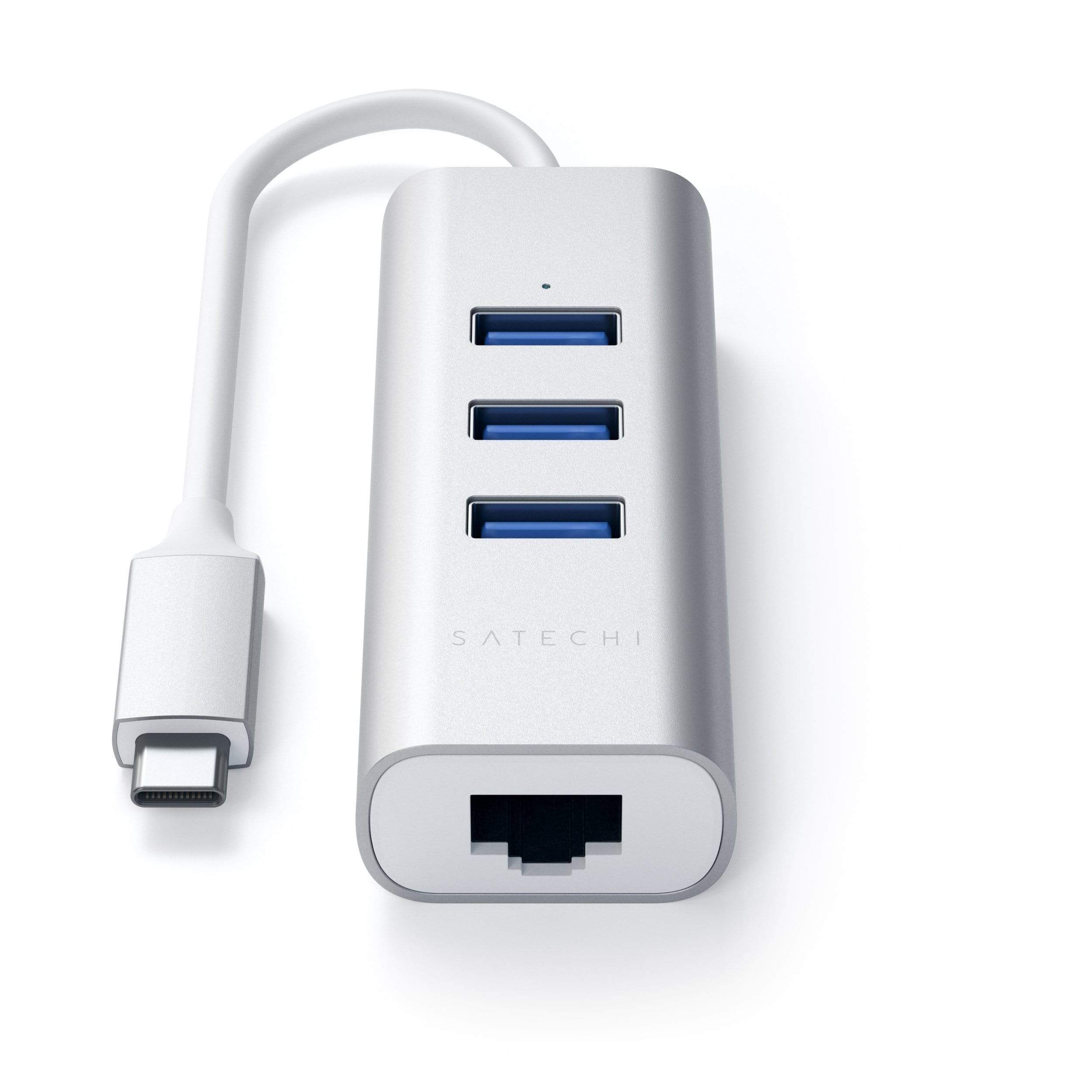 Type-C 2-in-1 USB 3.0 Aluminum 3 Port Hub and Ethernet Port USB-C Satechi Silver