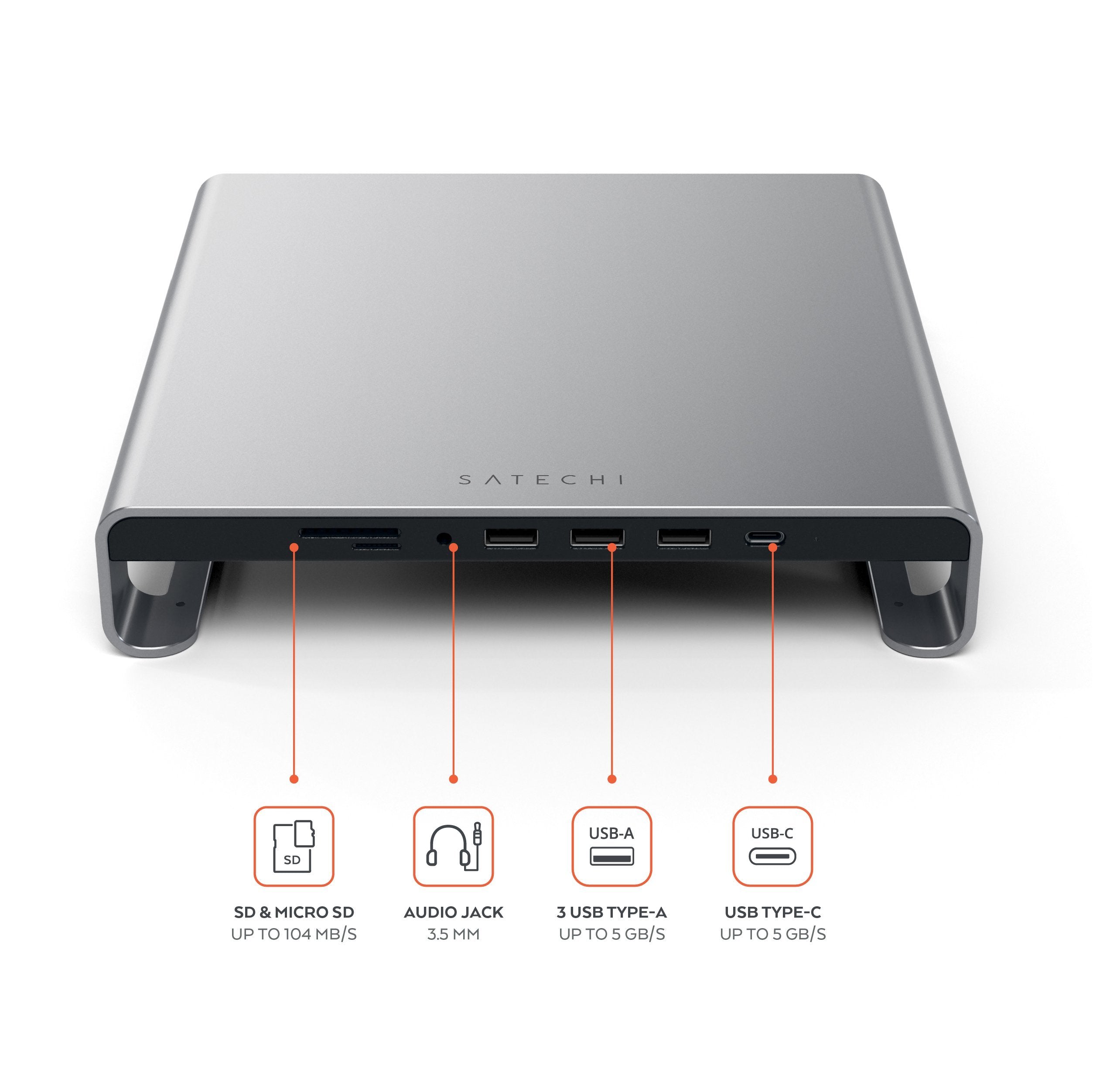 Type-C Aluminum Monitor Stand Hub for iMac USB-C Satechi Space Gray