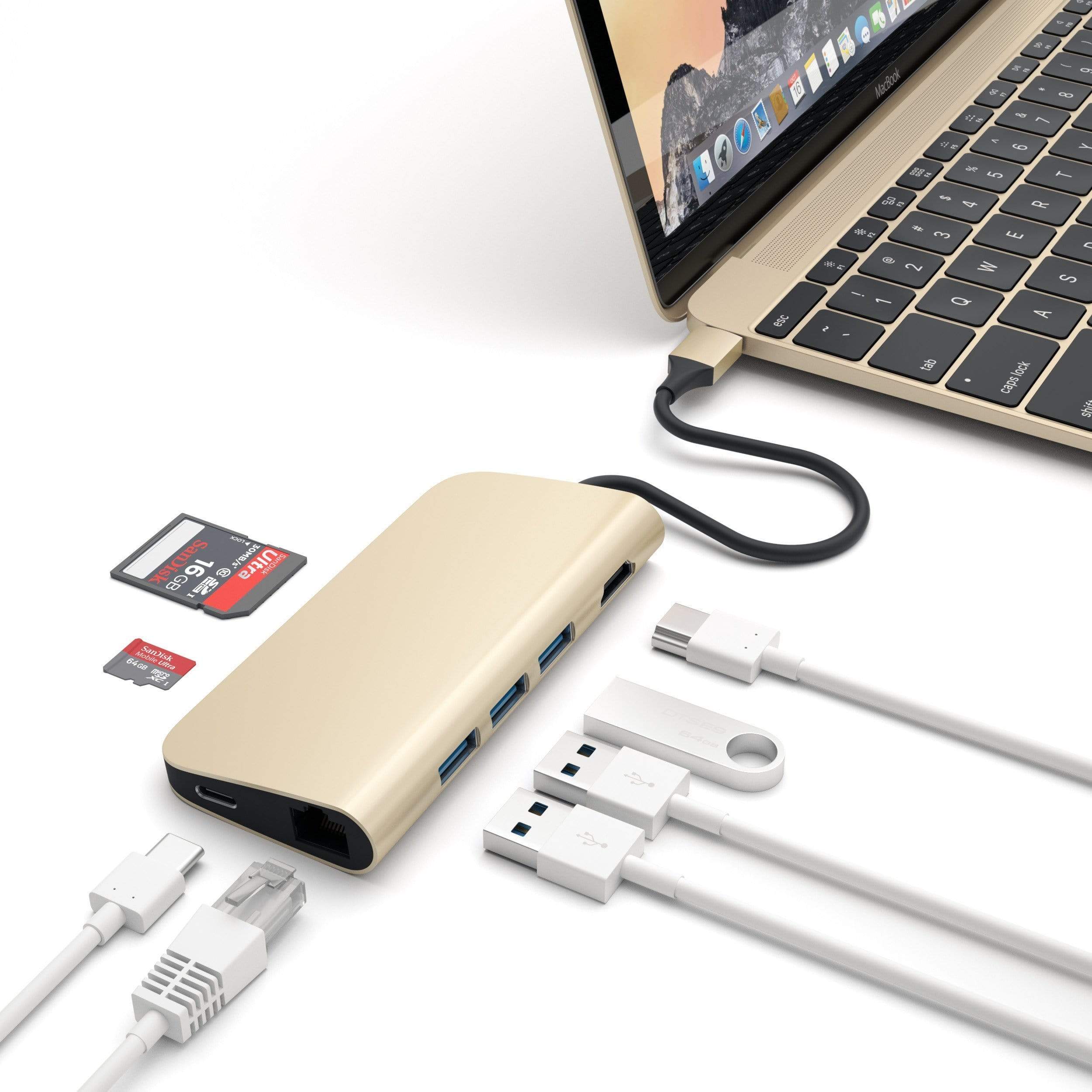Type-C Multi-Port Adapter 4K with Ethernet USB-C Satechi Gold