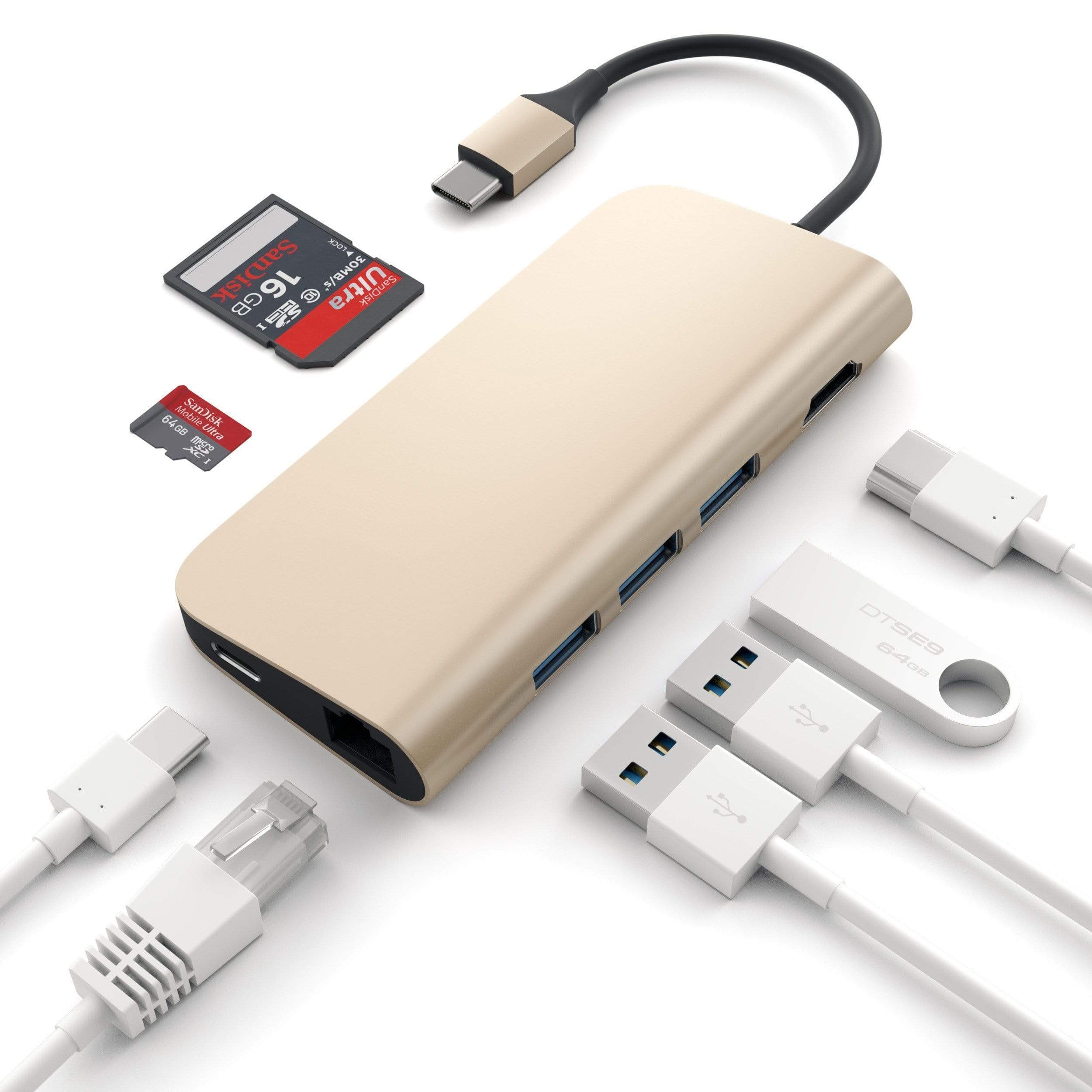 Type-C Multi-Port Adapter 4K with Ethernet USB-C Satechi Gold
