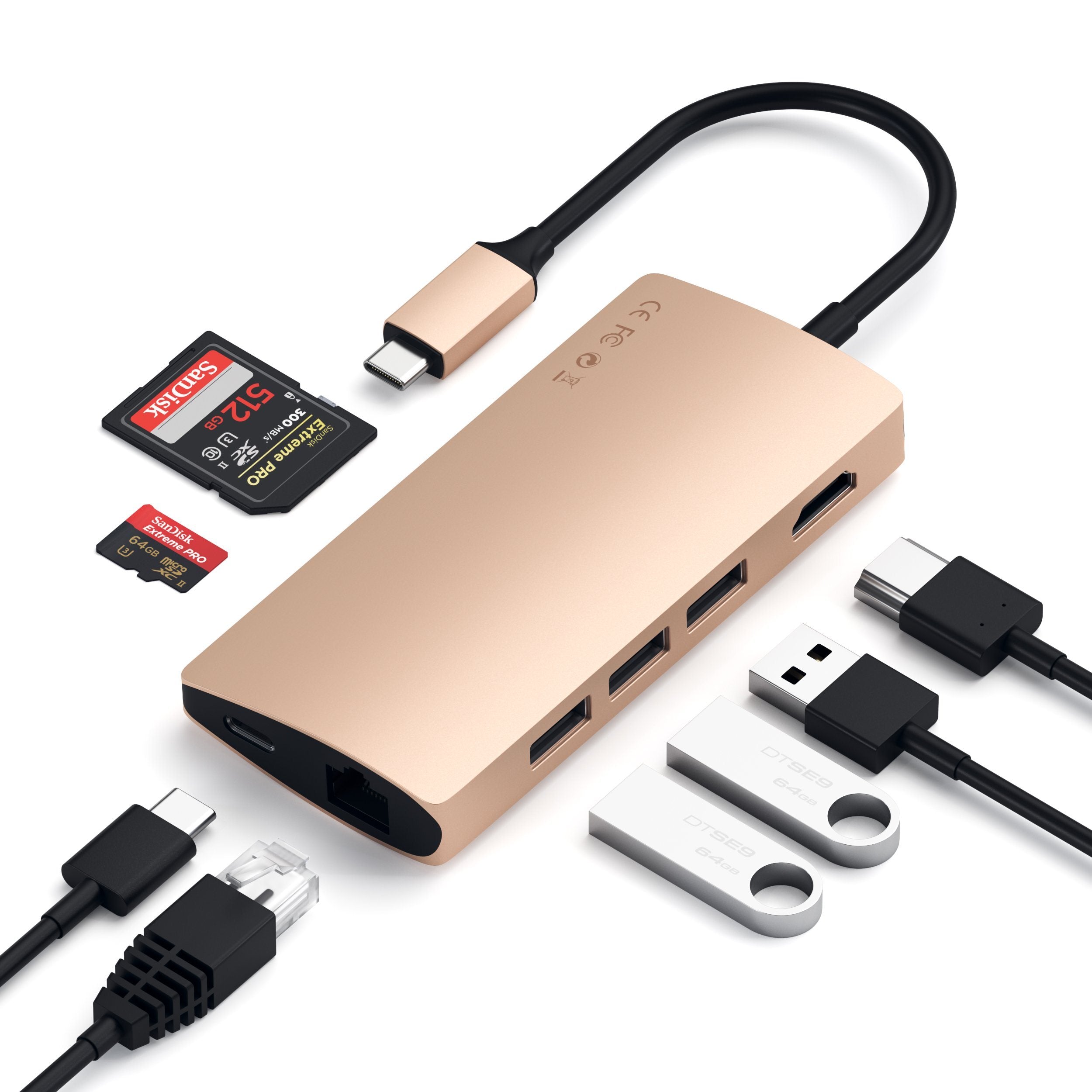 Type-C Multi-Port Adapter 4K with Ethernet V2 Adapters Satechi Gold