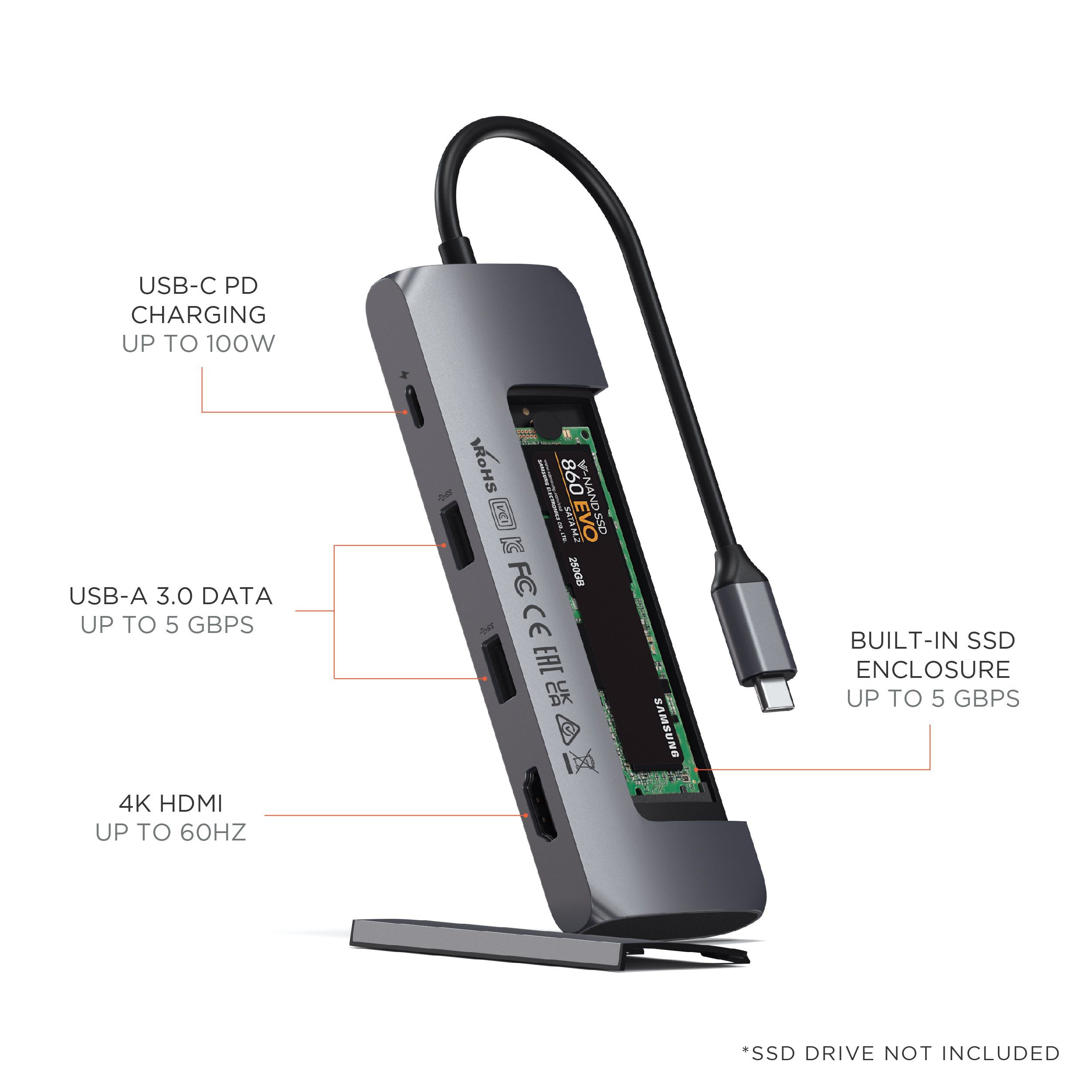 USB-C Hybrid Multiport Adapter | Built-in SSD – Satechi